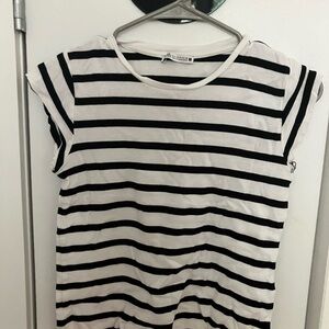 Zara Black and White Striped Short Sleeve Tee